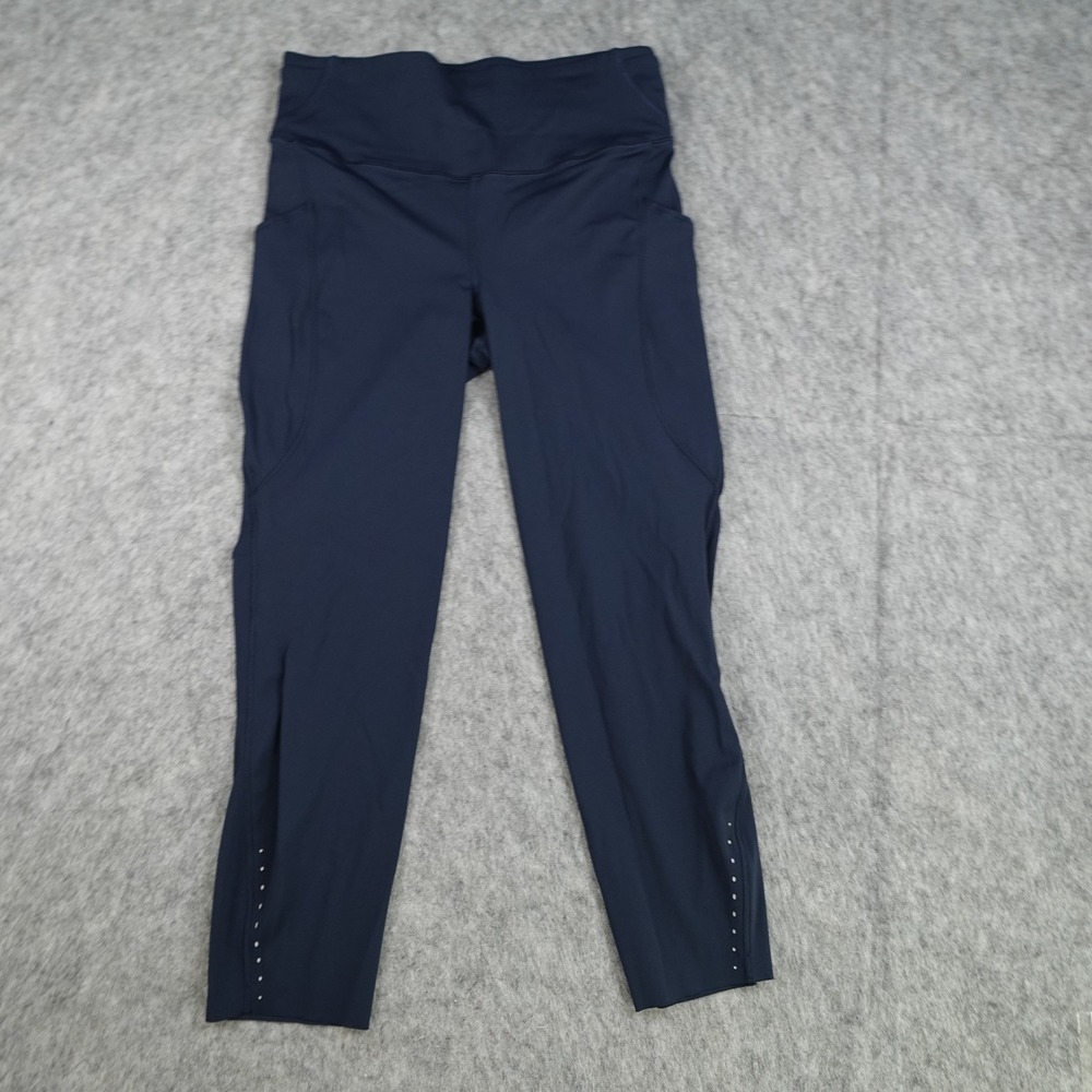 Lululemon Leggings Women 8 Navy Fast Free High Rise Crop 23" Pockets Reflective